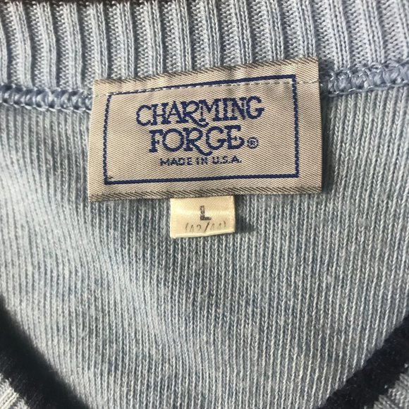 Charming Forge Vintage USA Large Blue V Neck Sweater Ribbed Cuffs and Hem Pullov - Picture 8 of 16